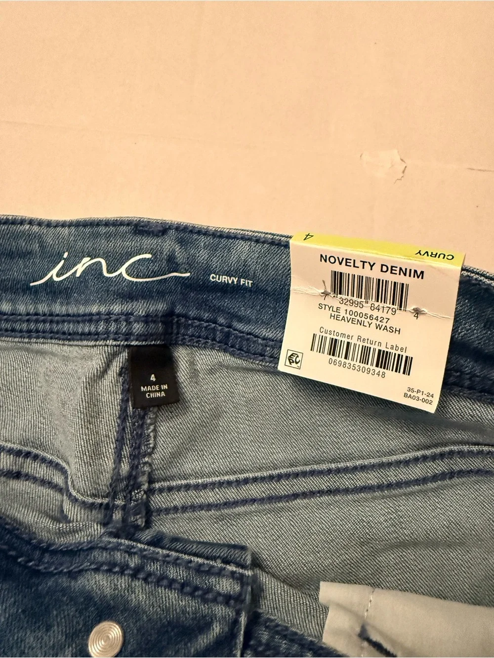 INC Women's Blue Denim Curvy Fit Mid Rise Cut-Off Shorts